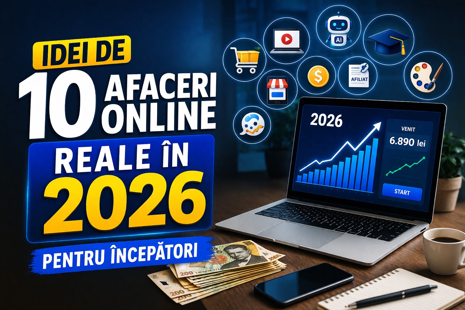 Idei de 10 afaceri online reale în 2026 pentru începători